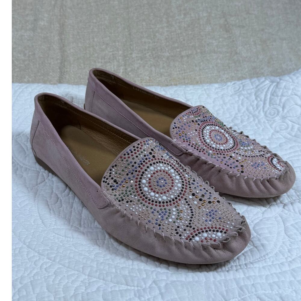 Django & Juliette Women's 9 Pink Larius Rhinestone Driving Moc Loafers Shoes